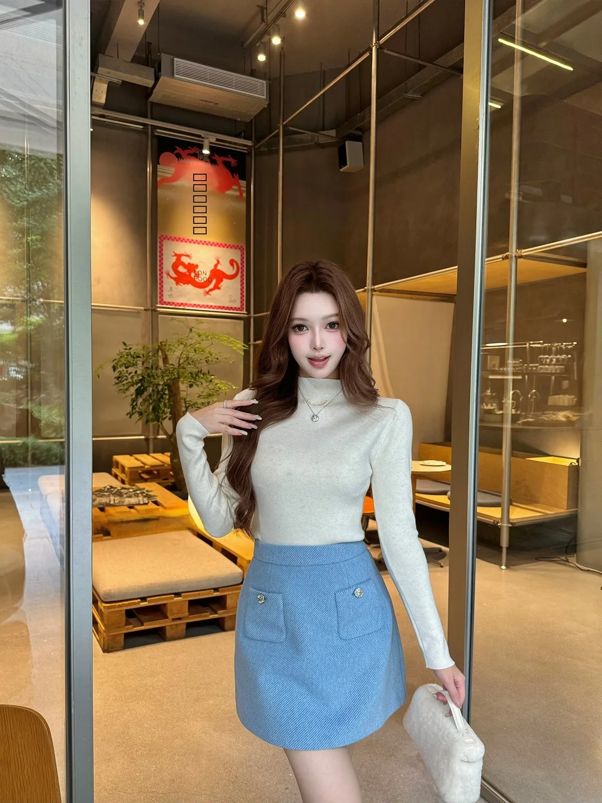 

Женский вязаный свитер из смесовой шерсти с воротником-стойкой, зимний, универсальный, с металлическим декором в виде улыбки, блестящий