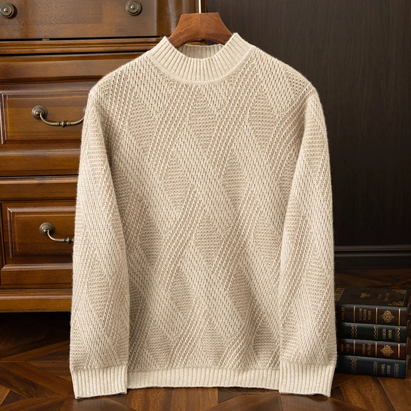 

2025 Half-High Collar Thick Pullover Men's 100% Cashmere Casual Warm Soft Sweater Autumn Winter Fashionable Trendy Knitwear Top