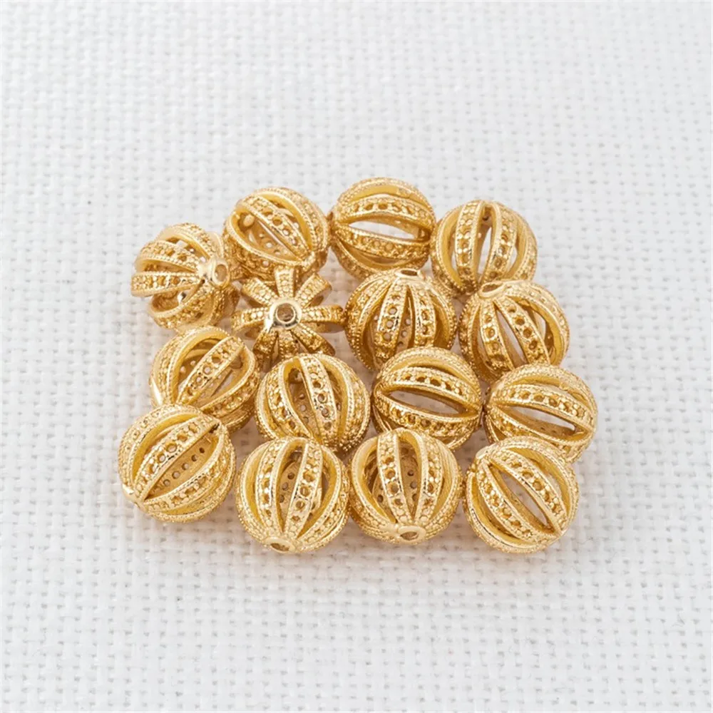 14K Gold-Color Mold Lace Hollow Beads, Melon Pattern Beads, Round Balls Loose Beads DIY Handmade Jewelry Accessories 10mm