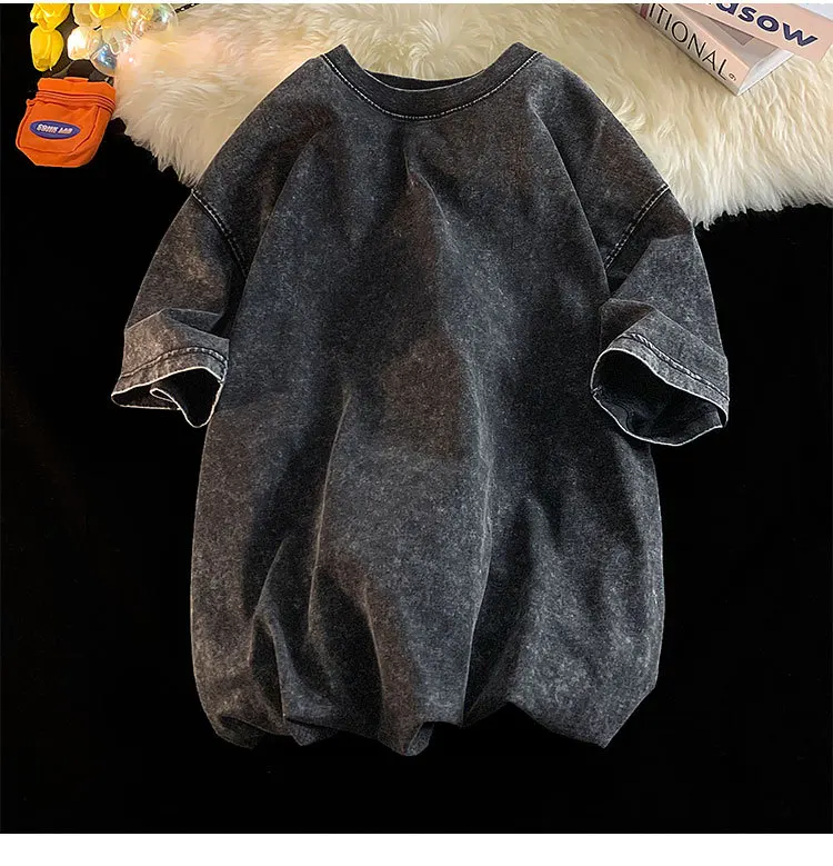 Quality Oversized Acid Washed T Shirt Men Vintage T-Shirts Streetwear Mineral Wash Tee Shirts Boy Woman Loose Luxury Brand Tops image 3