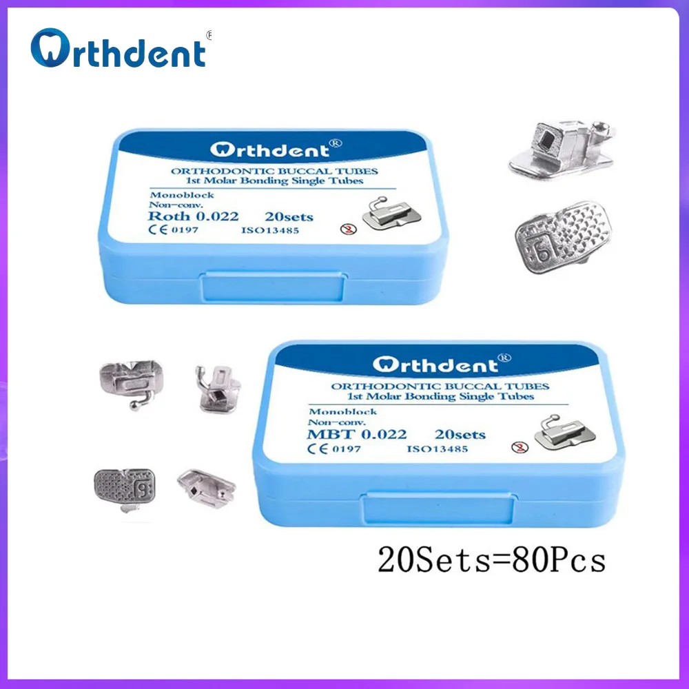 

80 Pcs/Box Dental Orthodontic Tubes Bonding Monoblock Non-Convertible Buccal Tube 1st Molar Roth MBT 0.022 Dentistry Accessories