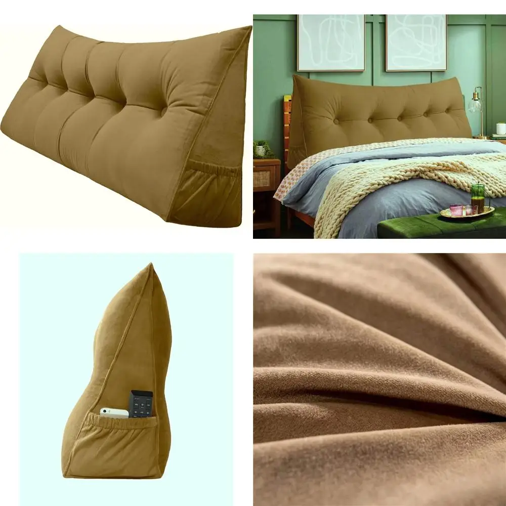 

Large Triangular Bolster Cushion for Bed Reading and Headrest with Removable Cover and Side Support Pillows