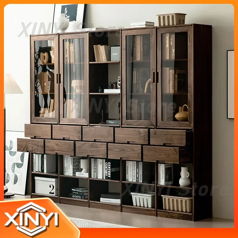 for Nordic all solid wood black walnut bookshelf for modern simple retro Japanese log cherry wood floor-to-ceiling bookcase