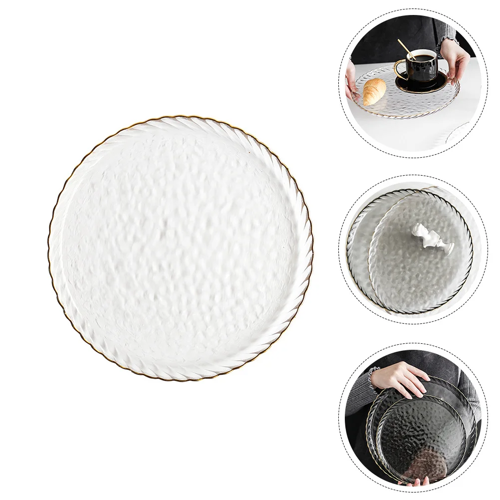 

1Pcs Gilt Glass Dish Transparent European Style Steak Plate Elegant Simple Food Plate Dinner Tableware Glass Dish