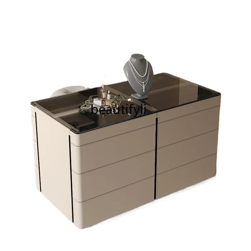 

Saddle Leather Cloakroom Nakajima Terrace Bedroom Jewelry Display Cabinet Modern Light Luxury Integrated Floor Storage Cabinet