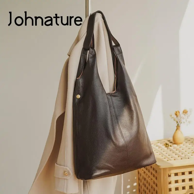 

Johnature Casual Commuter Women Bag Genuine Leather 2024 New Versatile Large Capacity Soft Real Cowhide Shoulder Bags