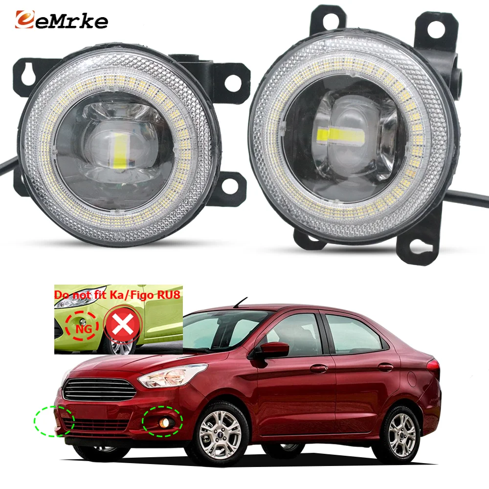 2PCs Led Fog Lights or DRL Halo Angel Eyes Day Light For Ford Figo Ka+ Ka Plus Active / Ka Freestyle 2016 2017 2018 2019-2024