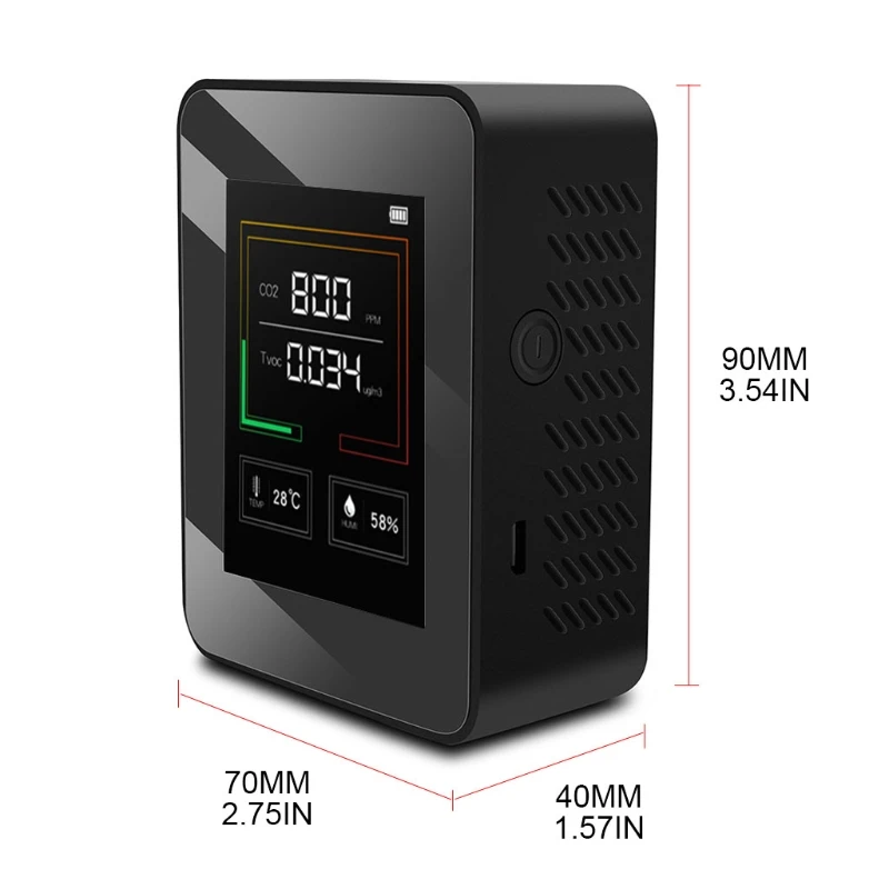 كاشف ثاني أكسيد الكربون CO2 جهاز اختبار كاشف ثاني أكسيد الكربون لـ TVOC HCHO AQI شحن سريع