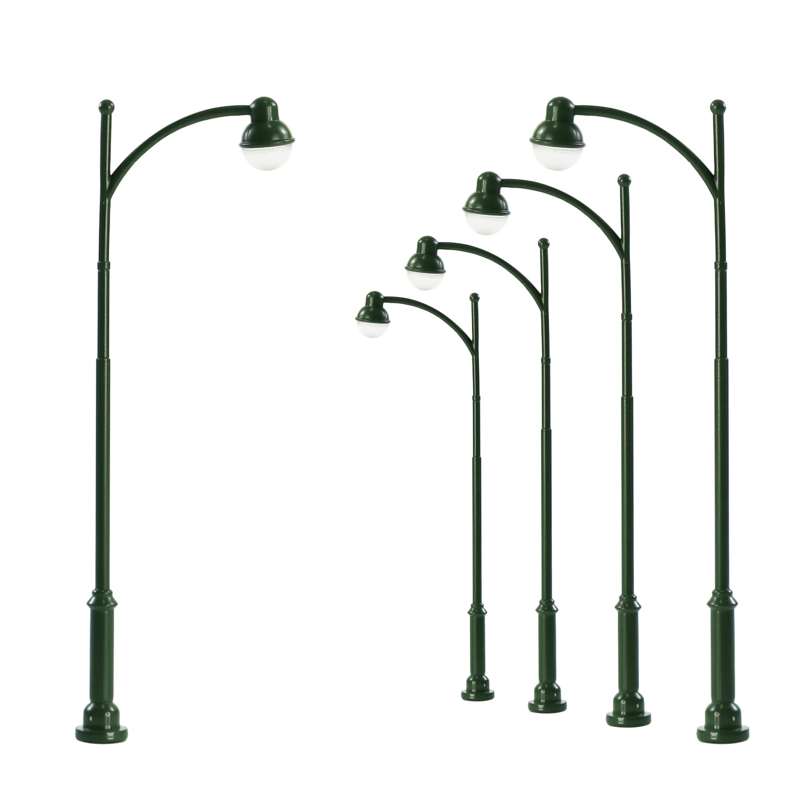5pcs Evemodel HO N Scale Model Trackside Lights Green Post Long-Neck Model Lamps LD43
