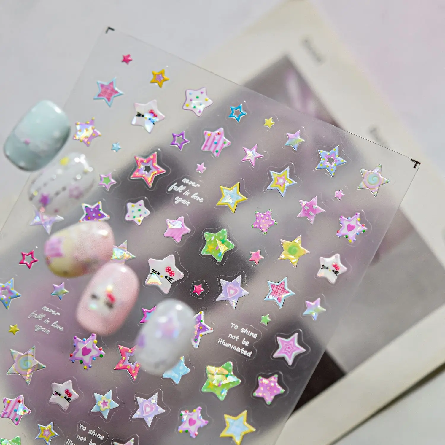 1Pcs Sweet Lovely Nail Stickers Colorful Stars Gold Silver Design Nail Art Decoration Stickers DIY 3D Manicure Accessory Decals