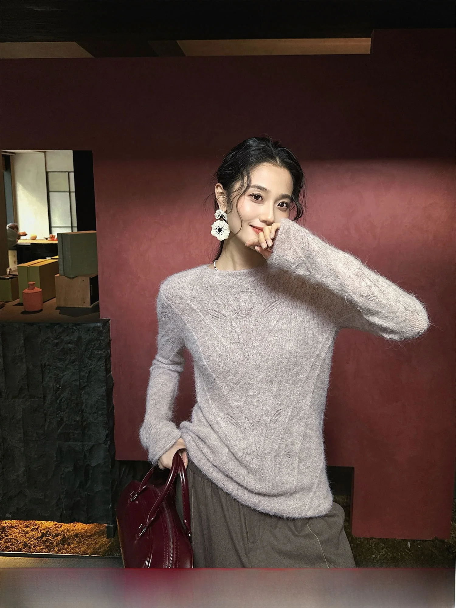 

Sangji Bla Flower Women's Knitted Sweater Wool Button Flower Lazy High-End Feeling Autumn Winter New Sle Trendy Casual Sle