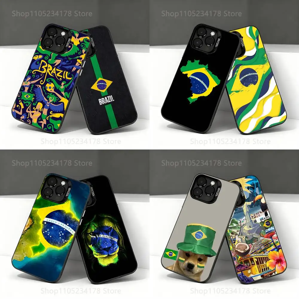 

Brazil Brazilian Flag Phone Case For iPhone 17,16,15,14,13,12,11,Pro,XS,Max,Plus,Mini,SE4,E Black Matte Shockproof Cover