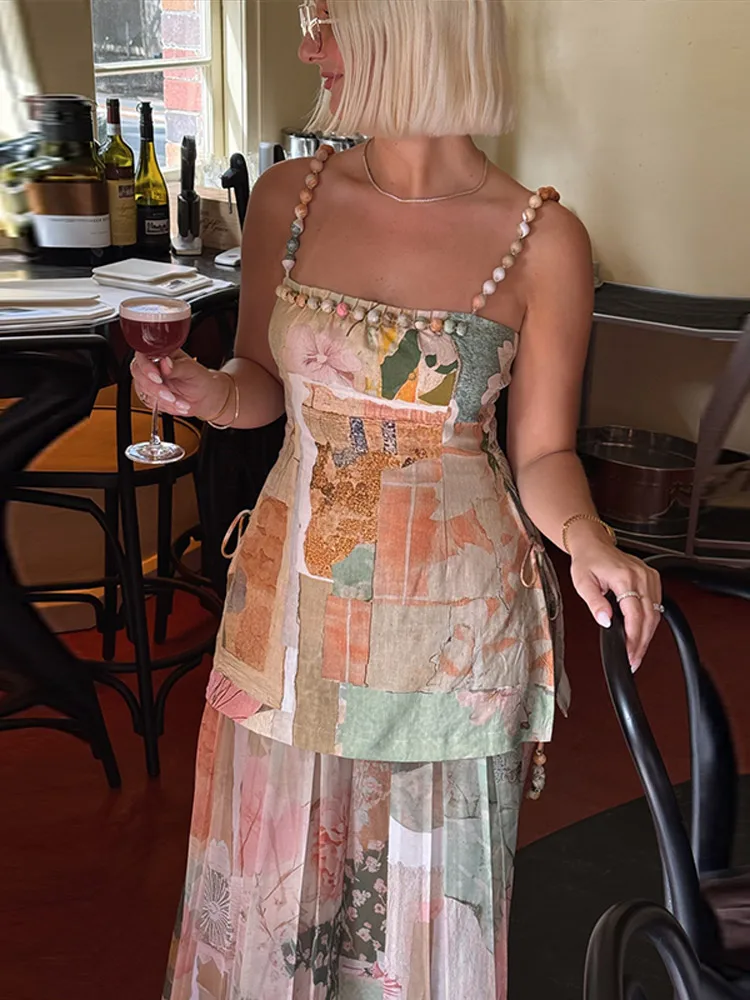 Fashion Lady Vacation Dress Sleeveless Square Neck Cinched Waist Pleated Female Dress Chic Summer Women Long Skirt 2026