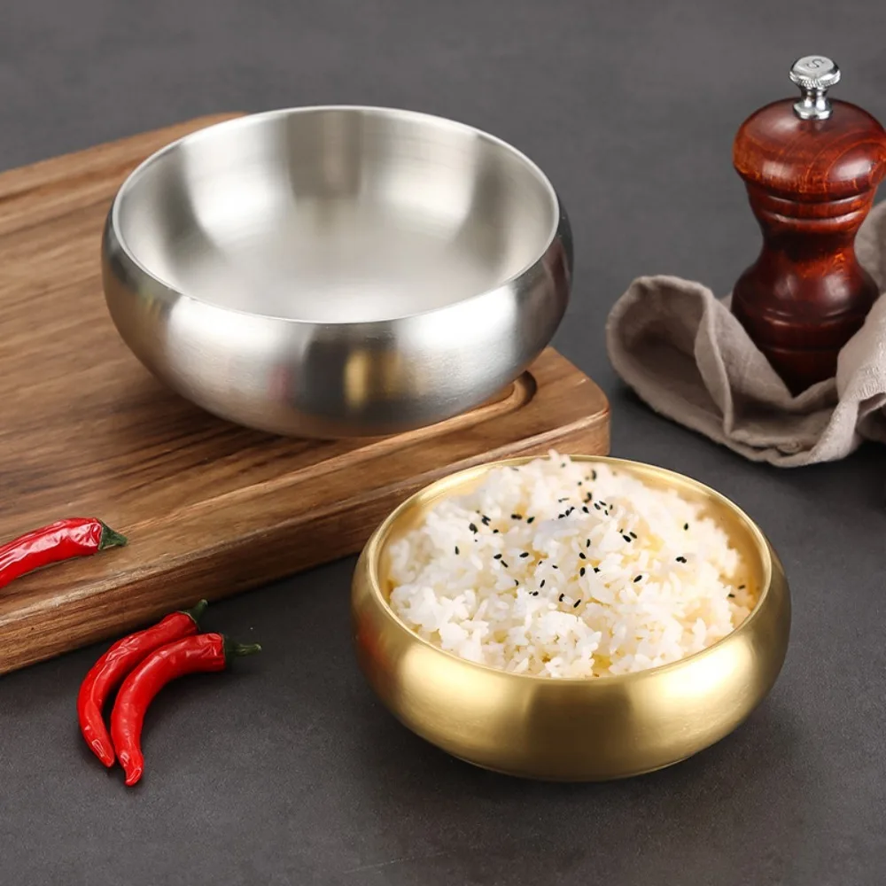 Double-Layer Korean Stainless Steel Rice Bowl Thickened Anti Scalding Soup Bowls Heat Insulated Drop-resistant Kimchi Bowl Home