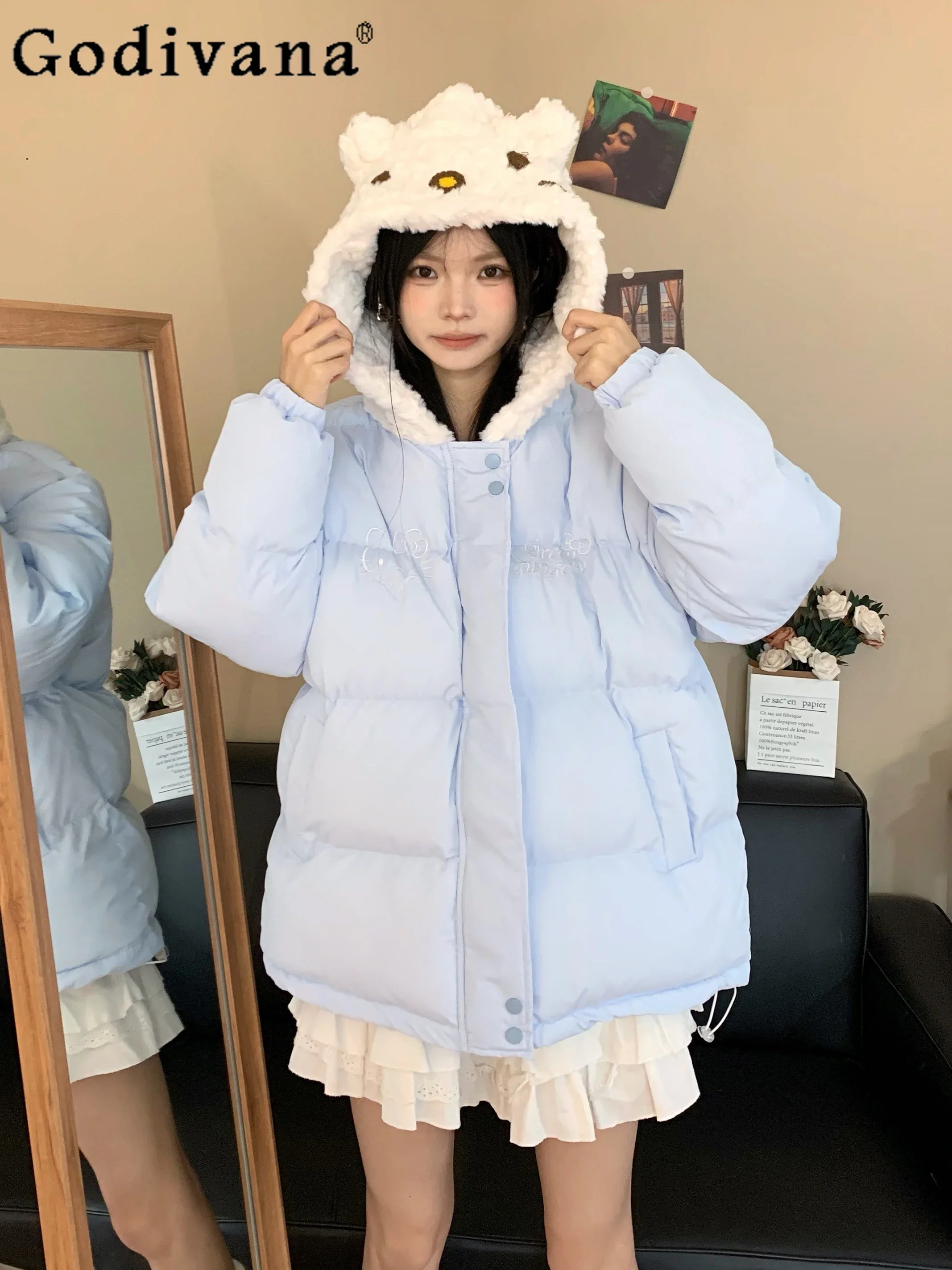 

Hellokitty Coats Japanese Girl Sweet Cute Loose Warm Fleece Winter Down Cotton College Style Student Casual Cardigan Jacket Tops