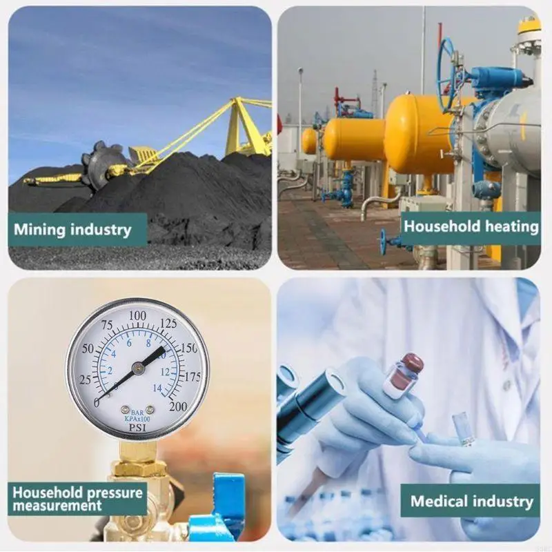 

20RC 0-14 Bar Oil Water Pressure Gauge 1/4" NPT 0-200PSI Manometer Lower Mount