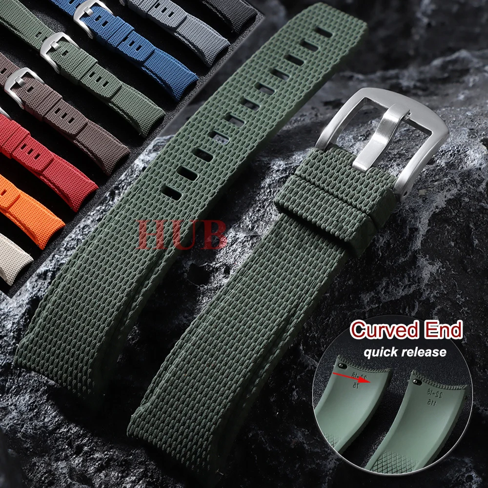 Nouveau bracelet de montre en caoutchouc FKM à extrémités courbes 20mm 21mm 22mm à dégagement rapide pour montres Omega, Rolex, Seiko, Longines – Bracelet pour homme