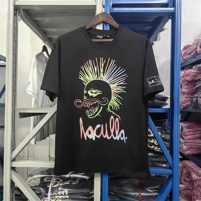 

Good Quality Men Woman HACULLA Top Tees Chaopai Rainbow Graffiti Printing Black White Summer New T Shirts