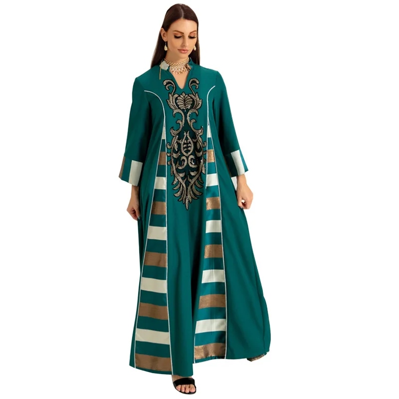 

Middle East Arab Dubai Muslim Gown Abaya Jalabiya for Women Embroidery Long Sleeves Elegant Evening Dress Robe Vestidos