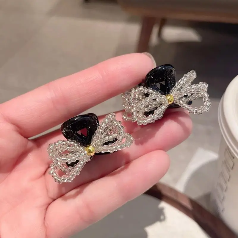 2pcs/set Elegant Beaded Bow Small Hair Claw For Women Girl Sweet Hair Ornament Mini Claw Clip Hair Clip Hair Accessories Hairpi