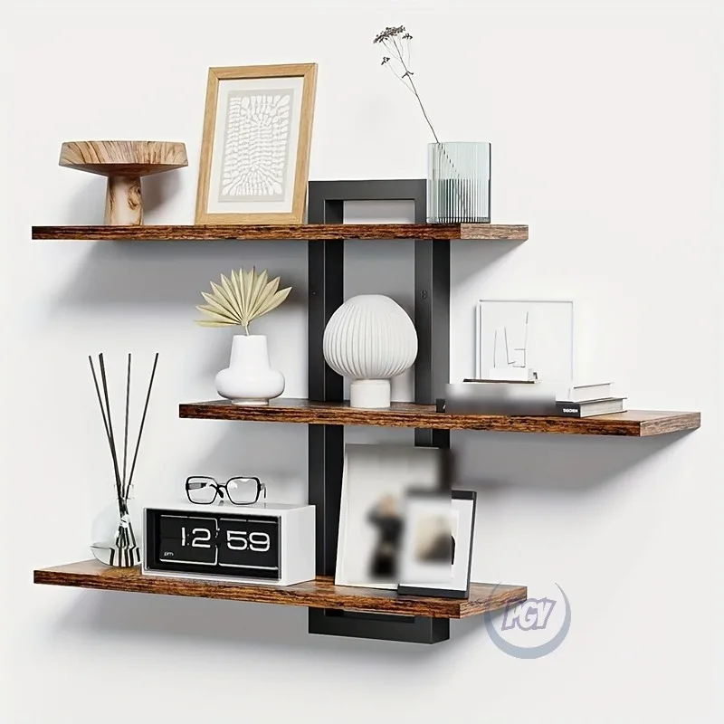 Vintage 3-Tier Wood Floating Wall Shelves Wooden Wall-mounted Shelving Unit Display Rack Bookshelf Wall Storage Shelf Home Decor