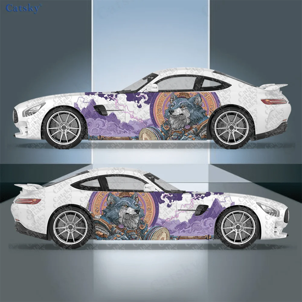 2pcs Fantasy Thunder Wolf Sticker, Durable, Fade-Resistant, Enhance The Aesthetic of Your Vehicle with Art Design Car Vinyl Wrap
