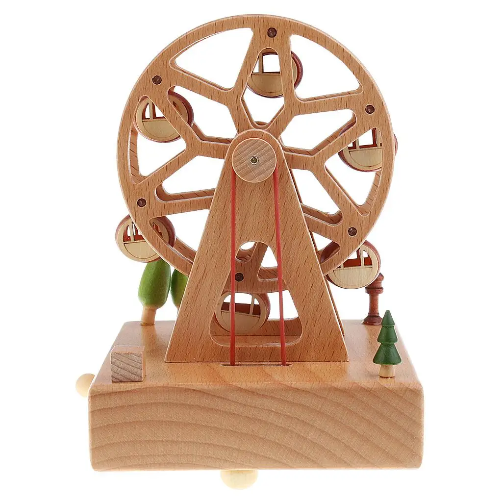 Decorative Wooden Music Box Wind-up Musical Crafts Ferris Wheel Vintage Carousel Gift for Girls Bedroom Decor