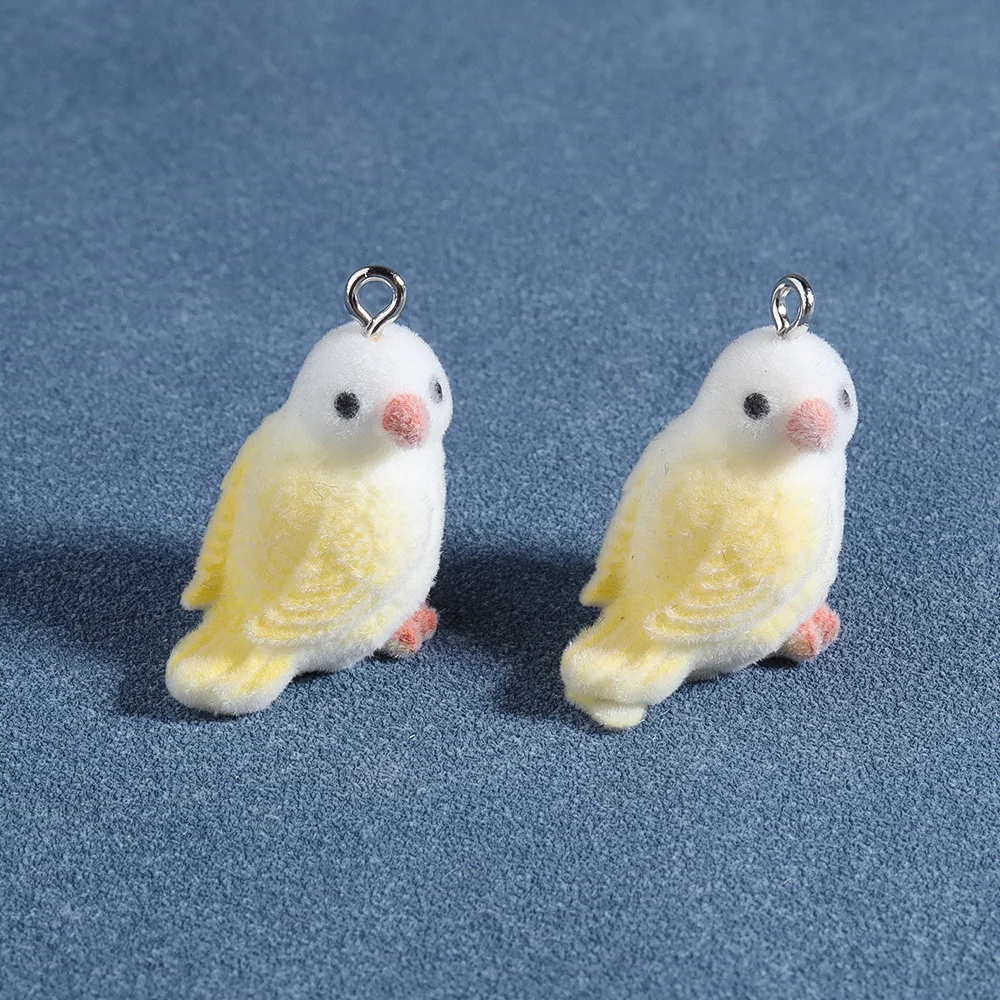 20 pcs 3D Flocking Colorful Magpie Charms Doll Pendants for Necklace Keychain Jewelry Making DIY Handmade Accessories Wholesale