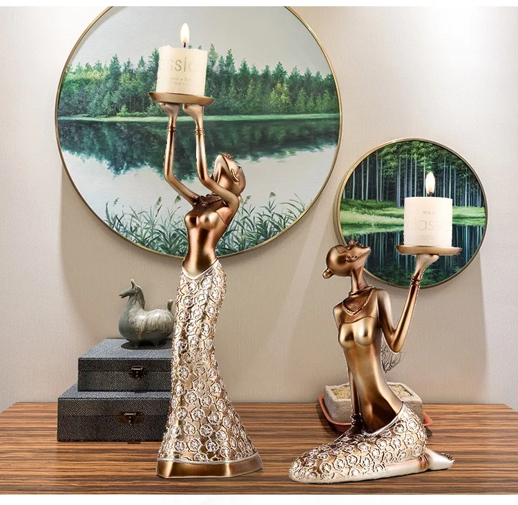 European-Style Retro Beauty Candlestick Ornaments, American-Style Home Creative Wine Cabinet Decoration, Wedding Photography Candle Props