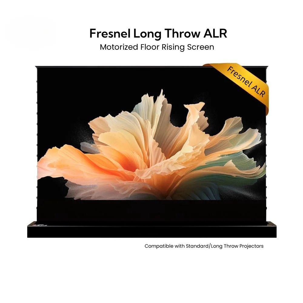 2025 Latest Fresnel ALR Ambient Light Rejecting Electric Floor-Rising Screen for Long/Standard Throw Projector 16:9 True 8K