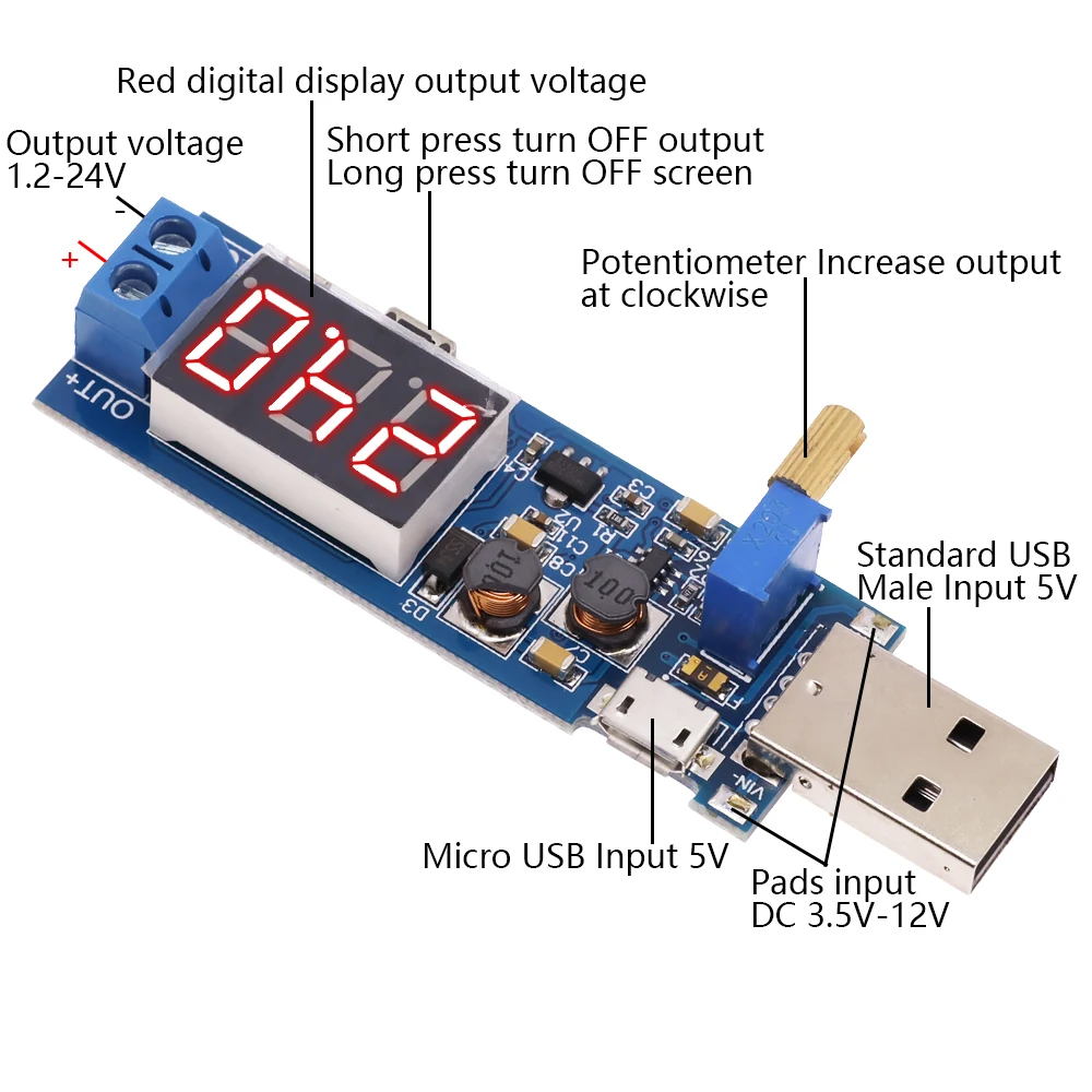 DC-DC 5V to 3.5V/ 9V/12V LCD USB Step UP/Down desktop Power Supply Module Adjustable Boost Buck Converter voltmeter Out 1.2V-24V