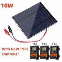 10W 12V Portable Solar Charging Panel with Clip 10A 20A 30A Solar Controller Solar Battery Charger Outdoor Camping for 12-13.5V