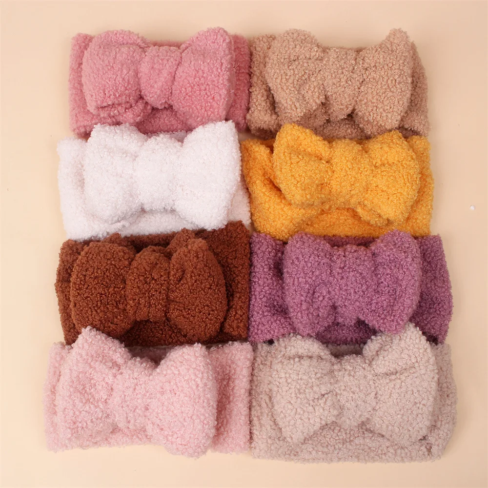 Warm Teddy Fabric Headband Baby Girl Newborn Headwraps Cute Bow Infant Girls Bonnet Baby Hair Accessories Winter