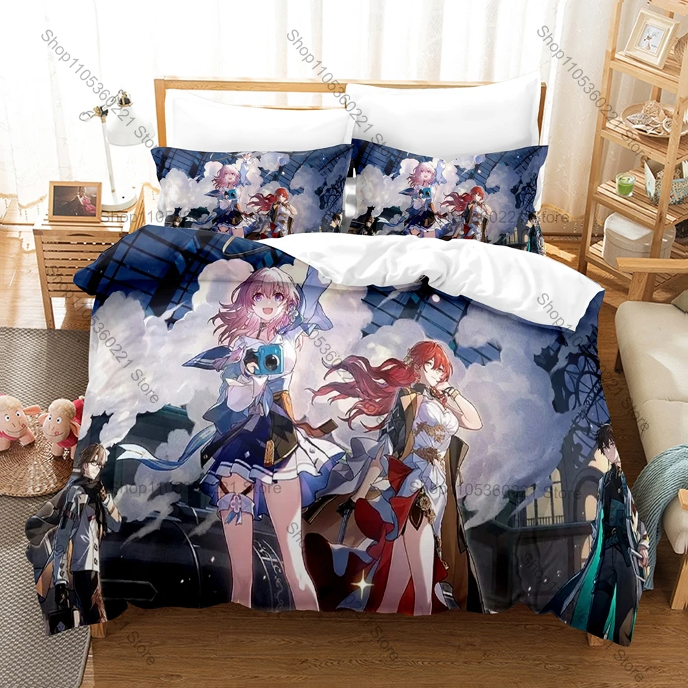 Space Fantasy Game Honkai Star Rail 3PCS Bedding Duvet Cover + 2 Pillowcases Anime Fan Quilt Set Dan Heng Welt Fantasy