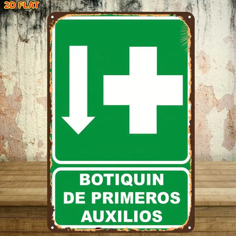 2D Flat, 1pc, Retro Vintage First Aid Kit Sign with Arrow Direction Metal Tin Sign, Pre-Drilled Holes, Suitable Decoration
