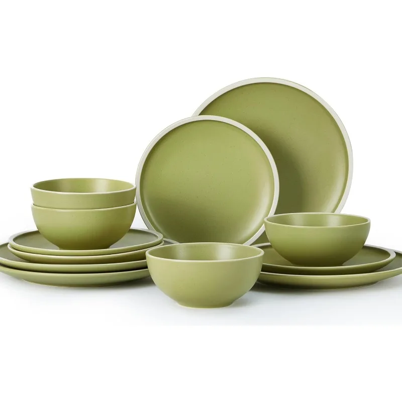 Ceramic Dinnerware Sets for 4, Speckled Stoneware Plates and Bowls Sets, Microwave & Oven Safe Dishes Set