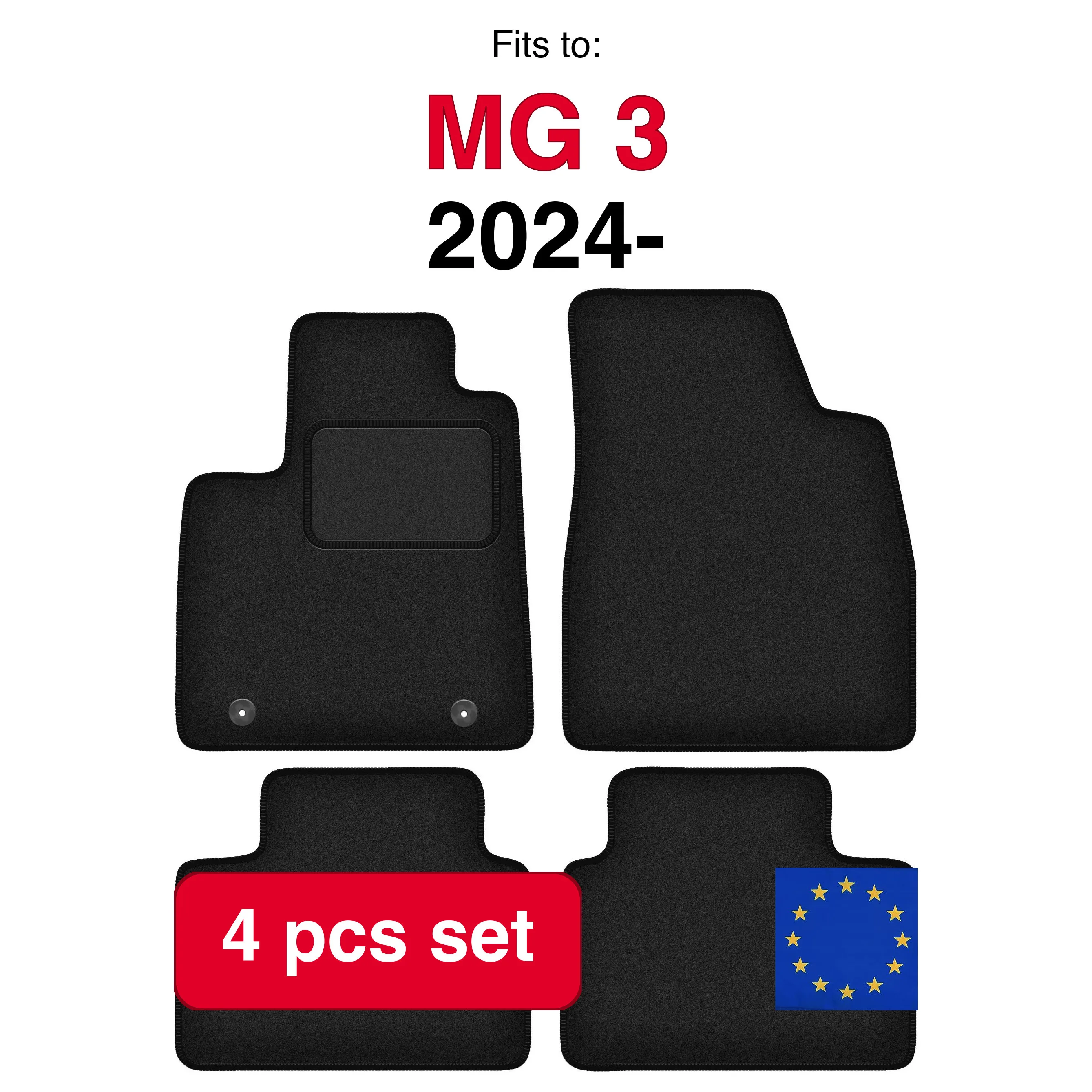 Image of Auto-Velourmatten für MG 3 Hybrid + (2024-) - Schwarz (4 Stück) passgenaues Auto-Fußmatten-Set