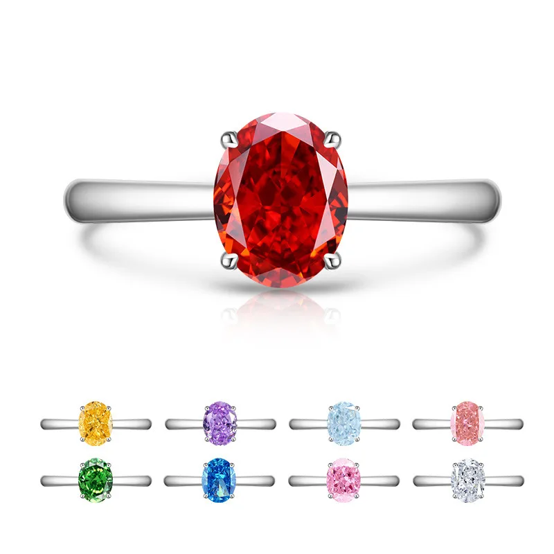 925 Sterling Silber Funkelnder Eisblumenschliff 6 * 8 mm Taubenei Zirkon Ring Damenmode Einfacher klassischer Ehering