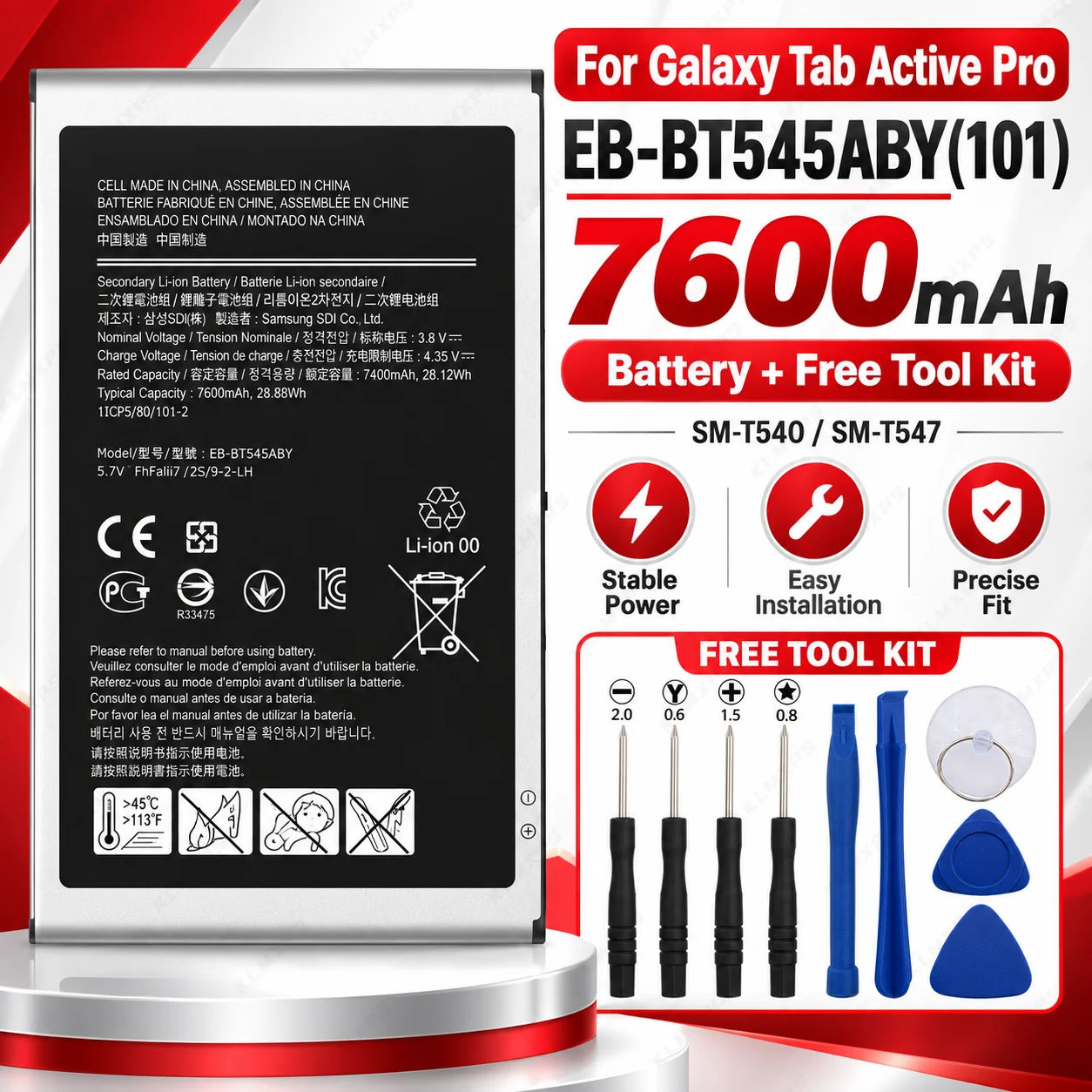 Replacement Tablet Battery EB-BT545ABY 7600mAh 4.36V 28.12Wh For Samsung Galaxy Tab Active Pro SM-T540 T545 T547