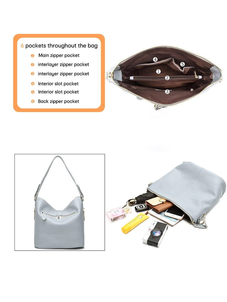 Zency Elegant Black Women Shoulder Bag 100% Genuine Leather Hobo Handbag Lady Messenger Bag Charm Lock Decoration Shopping Bag