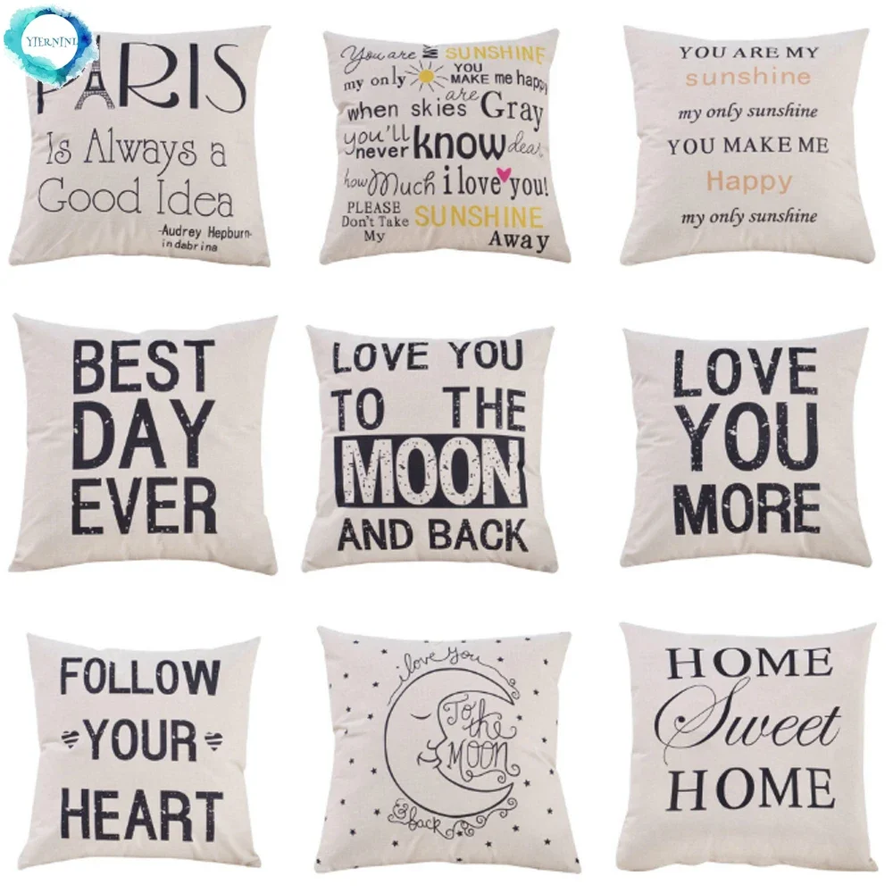 English Letters Pattern Cushion Cover Cotton Linen Home Decorative Pillow Cover For Sofa Car Pillowcase Fundas De Cojin 45X45CM