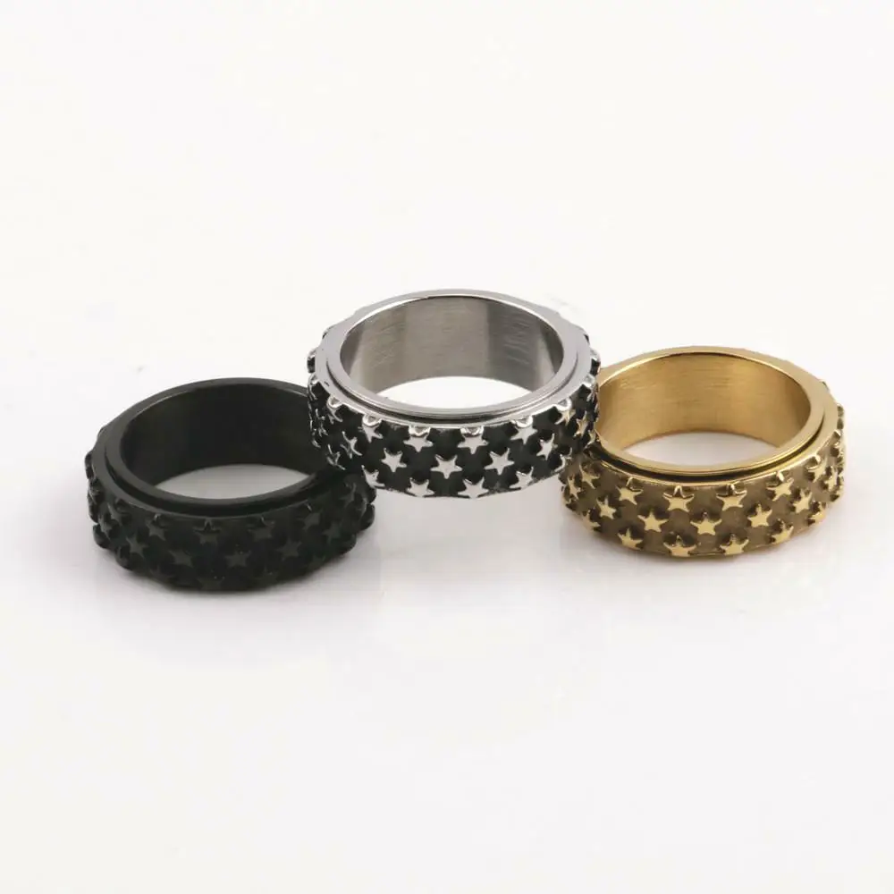 European and American Personality Trendsetter Stainless Steel Star Rotating Ring Size 7-13