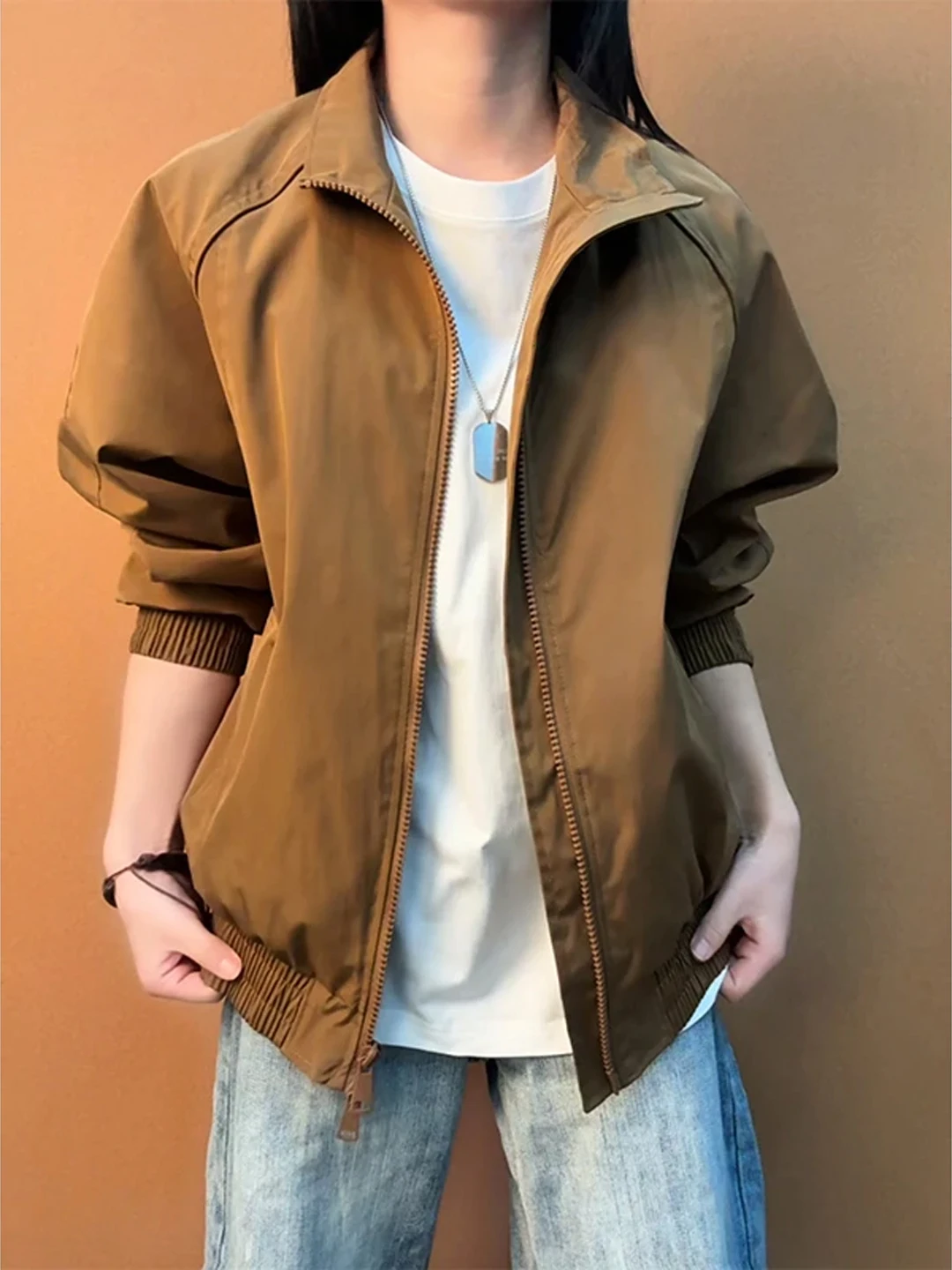 American Style Deconstructed Short Baseball Jacket Men's Spring Boxy Pilot Coat Three-Proof Workwear Outerwear