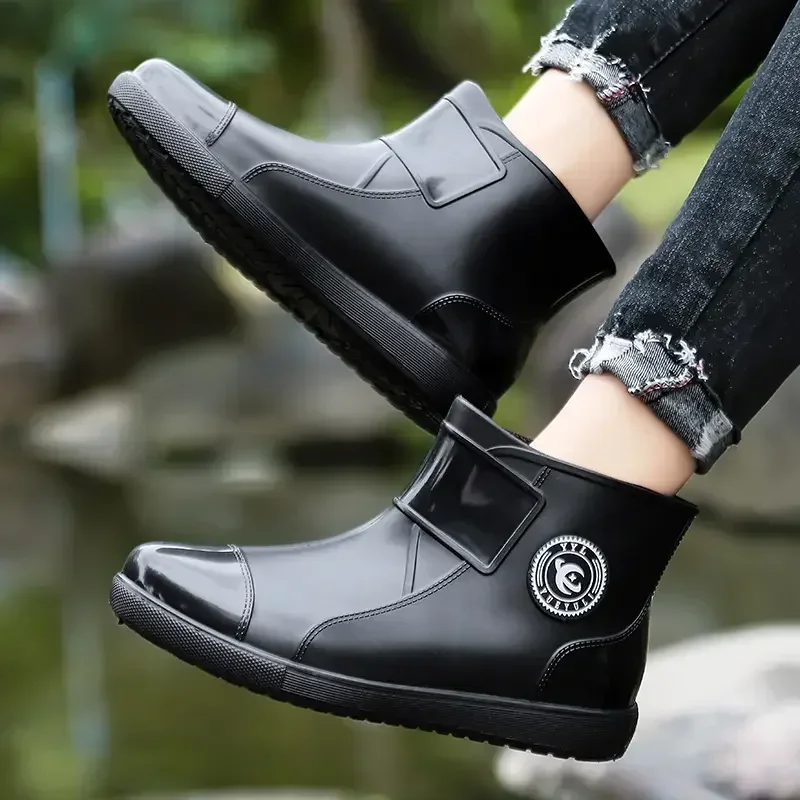 Winter Men Rain Shoes Windproof Cotton Boots Warm Fashion Slip on Fishing Shoes Waterproof Work Rubber Rain Boots