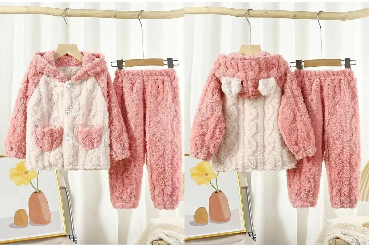 2023 Winter Girls Boys Casual Soft Thick Warm 2pcs Suit Baby Kids Children Fleece Clothing Set Coat+ Pant