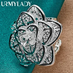 URMYLADY 925 sterling zilveren grote roos bloem ring voor vrouwen bruiloft charme verlovingsfeest mode-sieraden