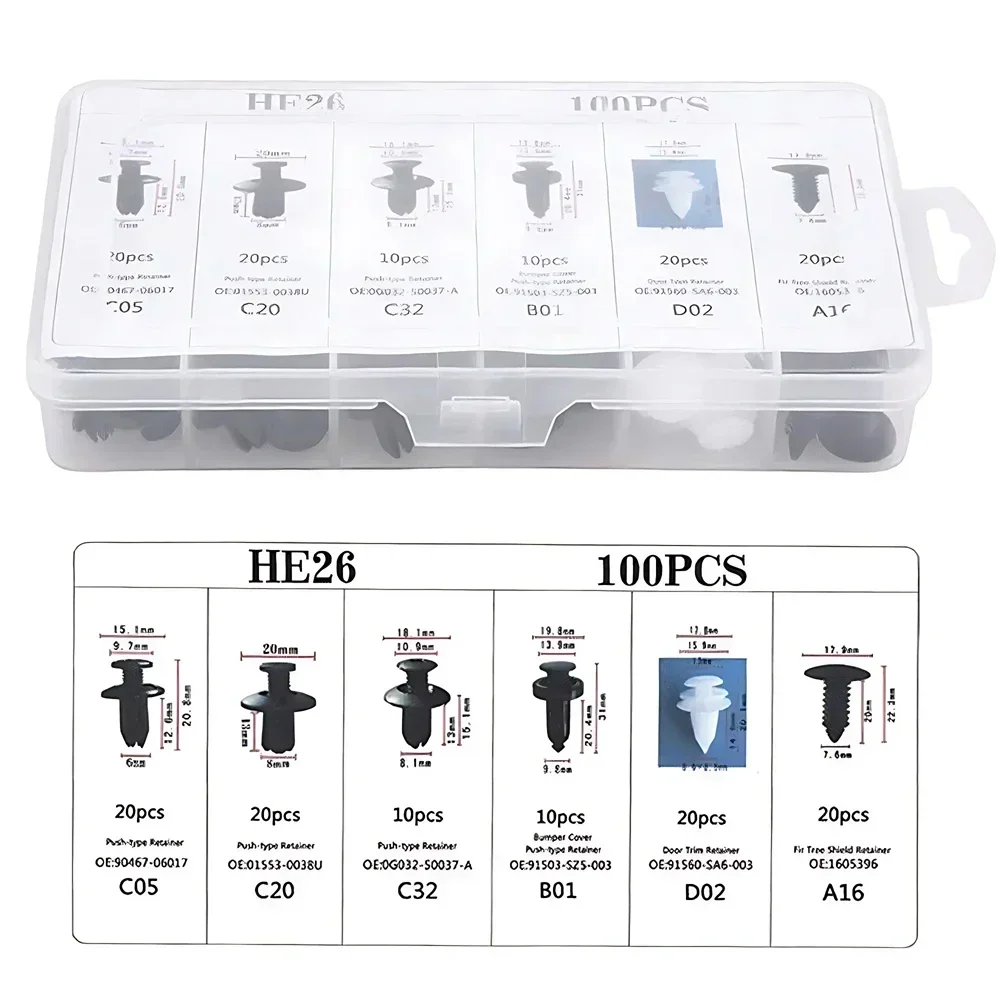 100Pcs Plastic Bumper Clips Car Clips Rivets Fasteners 6 Sizes Auto Push Type Pin Retainer Trim Kit with Fastener Remover for GM