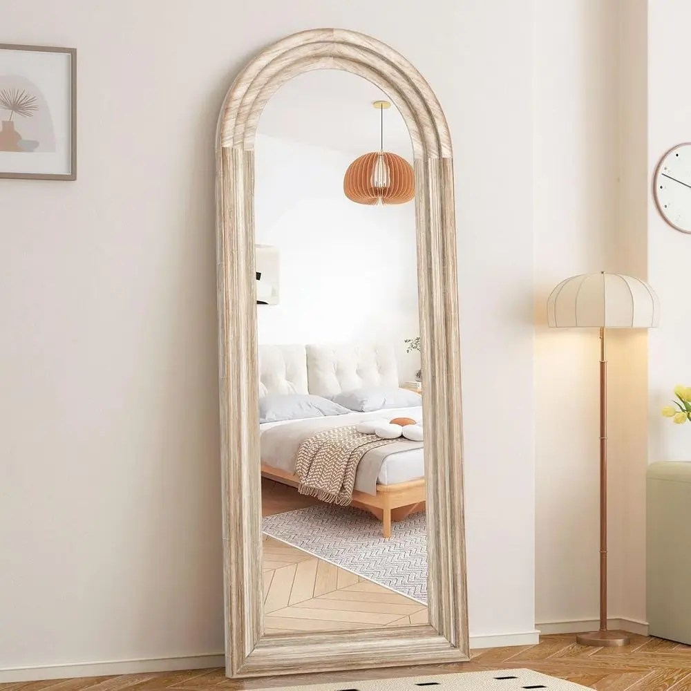 Arched ull Length Mirror with Solid Wood e 65x24 Inch Wall Mounted loor Mirror, Veal Hanging Leaning Standing Mirror or Living R
