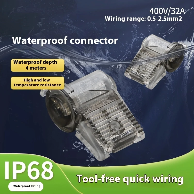 

IP68 Waterproof Wire Connector Without Stripping of Wires, One in and Two Out Terminals Without Breaking Wires