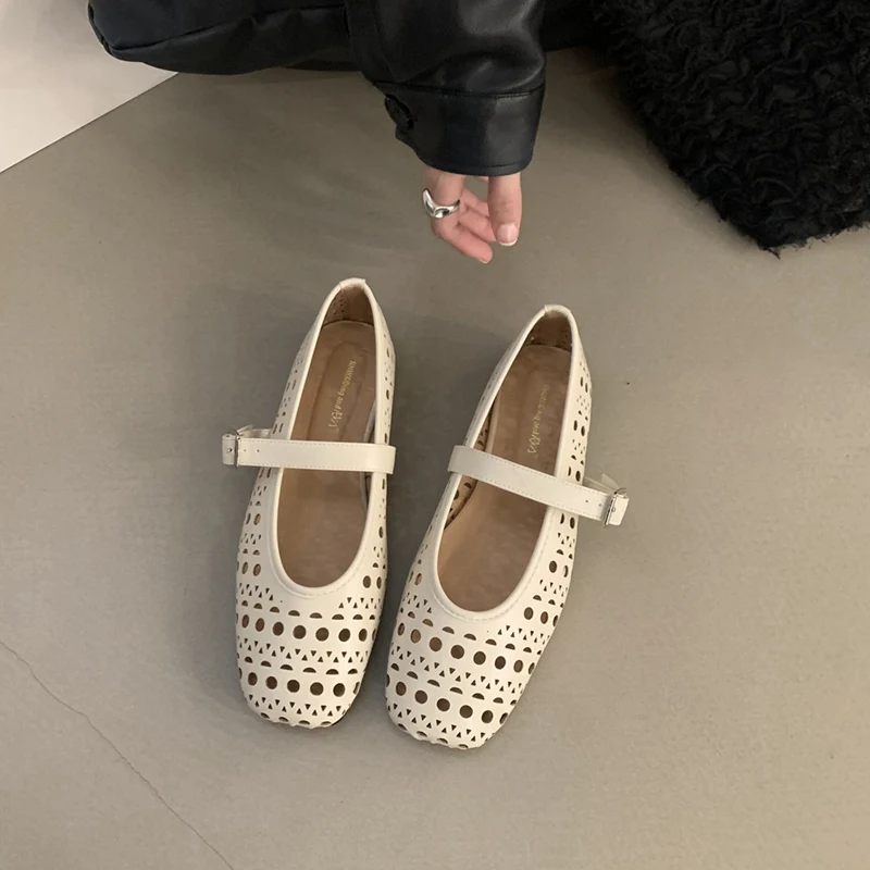 Fashion Hollow Out Flats Ballet Shoes Women Female Ballet Round Toe Mary Janes Brand Shoes Shallow Ballerina Soft Moccasin Mujer